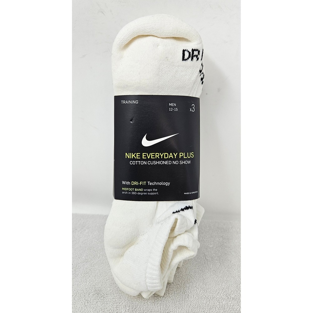 Nike Dri-Fit Everyday + Cotton No-Show Men's XL Socks, White, 3-Pack, NEWw/Stain